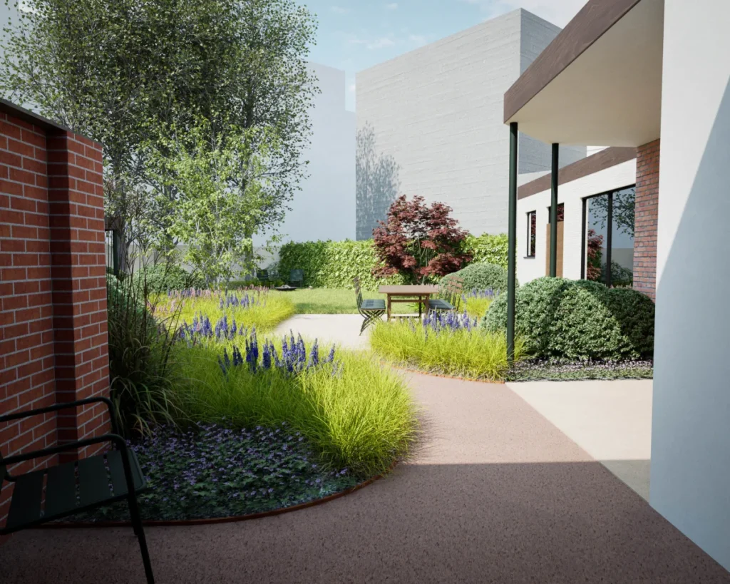 project moderne stadstuin in sint-Niklaas - zichtas vanuit woning
